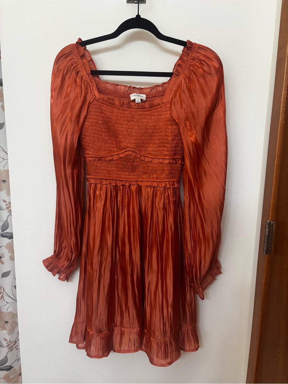 Salmon Pink Smocked Puff Sleeve Dress